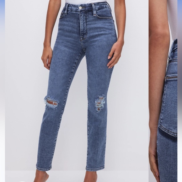 NWT Good American Good Waist Cropped Skinny High Rise Blue Distressed Size 2 - Picture 3 of 7